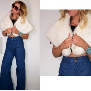 Vintage 1950s White Rabbit Fur Stole Cape